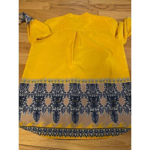 J. Crew, women’s gold/blue patterned long sleeve button front blouse size large - Picture 5 of 9